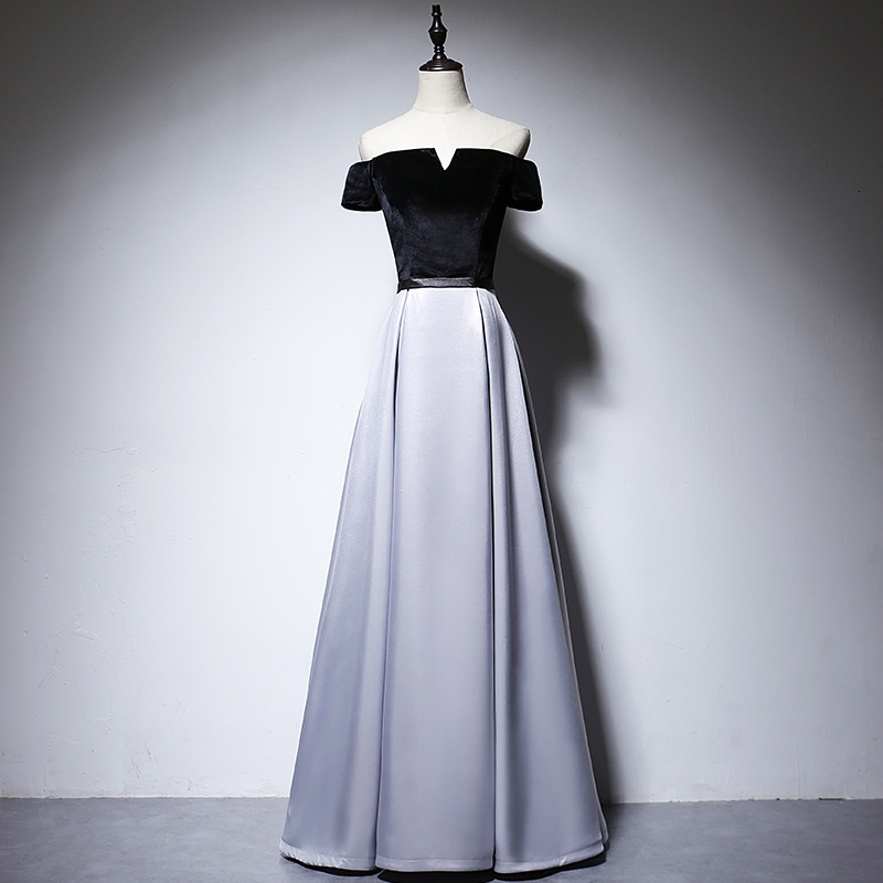 

Banquet Evening Dress Female Noble Temperament Off Shoulder Black High-end Prom Wedding Gown Vestido Tg5i