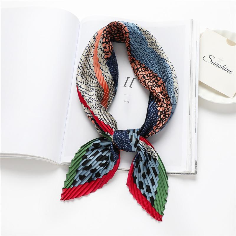 

Scarves Fold Silk Small Scarf Square Women PrinHair Band Ladies Neckscarf Beach Stoles Kerchief Female Foulard 70*70cm, Blue;gray