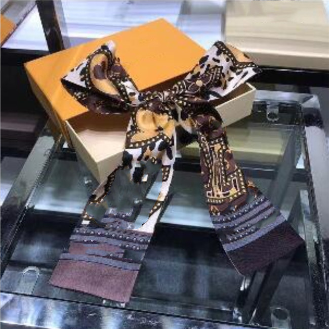 

dgfbredgrdf new double-layer main silk ribbon design printed women's silk scarves fashion headscarf brand handbag ribbon small long scarf 7*100cm, Blue;gray