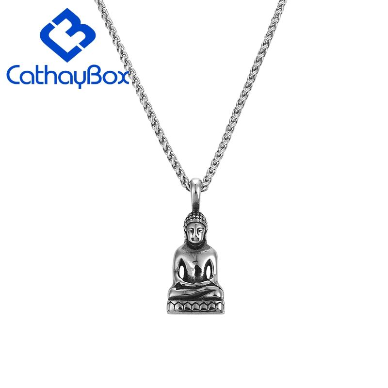 

Pendant Necklaces Men's Buddhism Jewelry Stainless Steel Meditation Buddha Necklace 24" SS Chain CB40A018