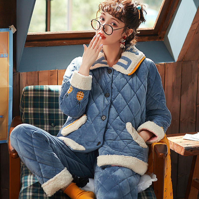 

2021 New Fashion Flannel Pajama Women Winter Plus Size Veet Thick Home Clothes Pajamas Long Sleeve Suit Casual Sleep Set Nightwear Sesg