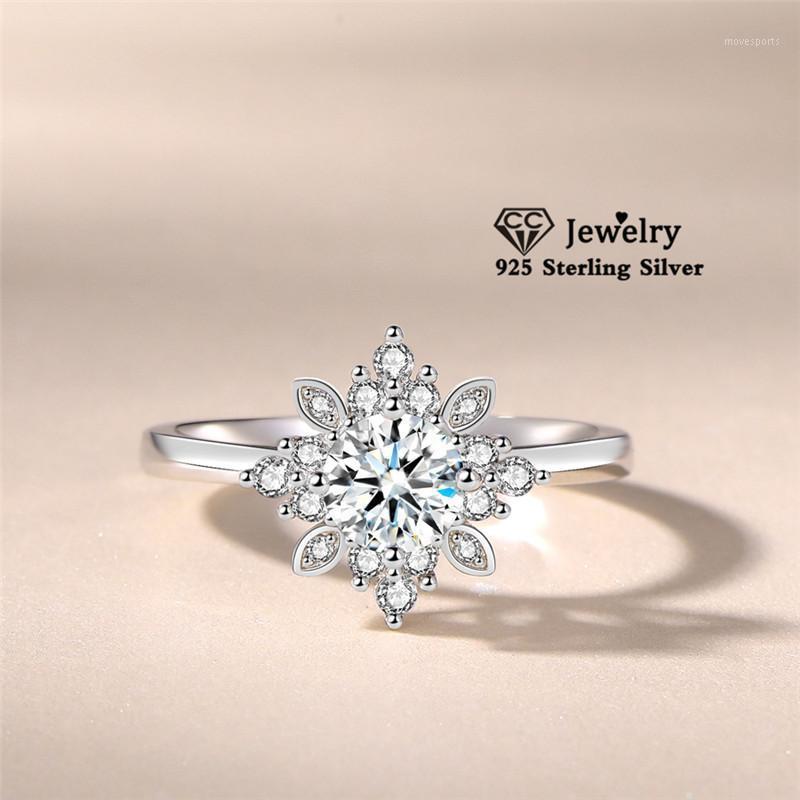 

Cluster Rings Wedding For Women 925 Silver 0.8ct 6mm Cubic Zirconia Holding Flowers Fine Jewelry Bridal Engagement Accessories 16301