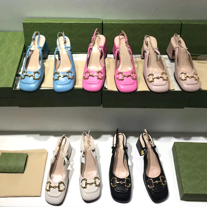 

2021 woman High Heels Sandals square Mules Leather Dressing Pumps with square shaped toe Sculpted Heel sandals size 35-42 with box 273, Full pump color 3