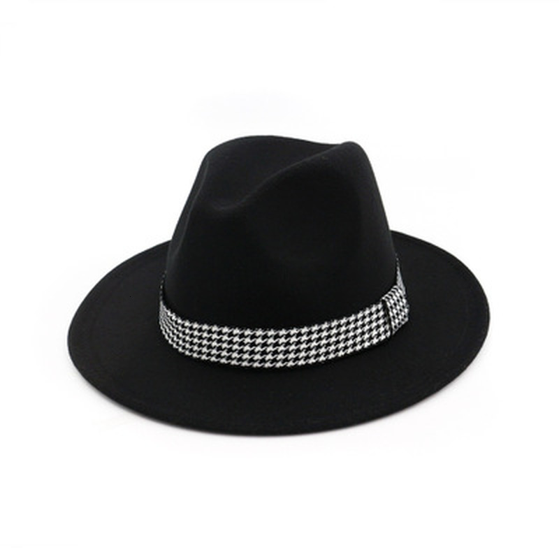 

2021 New Felted Men Ribbon Belt Band Solid Color Fedora Hats Formal Church Wedding Black White Wide Brim Winter Women Hat Q56v, Dark grey