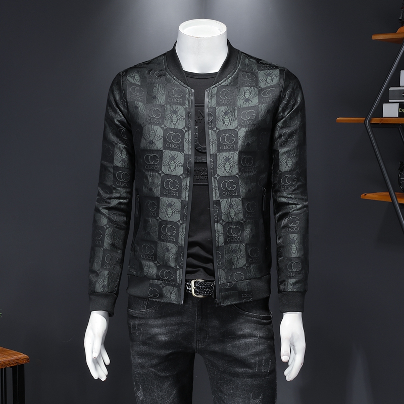 

Men's 2021 trendy casual stand-up collar youth male jacket Korean fashion print plus size baseball uniform, Black;brown