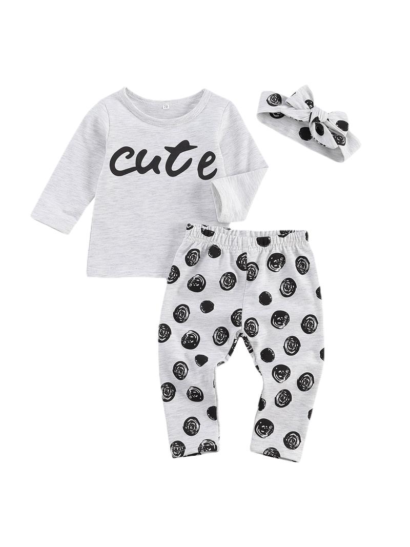 

Clothing Sets Ewborn Baby Boys Girls Clothes Letter Print Long Sleeve Romper Tops Pants Headband Set, As pic
