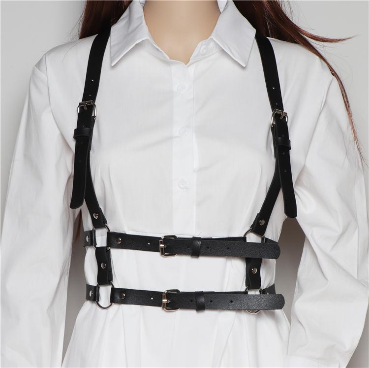 

Belts 2021 Fashion Trend Women Men Gothic PU Leather Cage Harness Waist Body Bondage Straps Punk Rock Belt Accessories, Black