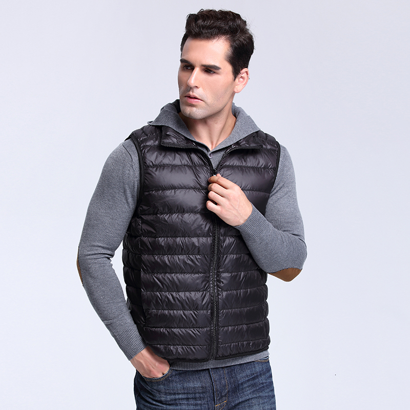 

2021 New Mens Coats Sleeveless Jackets 90% Short Slim Down Vest Stand Neck Jacket for Male Vb8q, Black