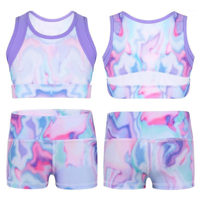 

Clothing Sets Kids Girls Colorful Stretchy Sports Dance Tanks Crop Top With Boy-cut High Waist Shorts Bottoms For Gymnastic Workout, White