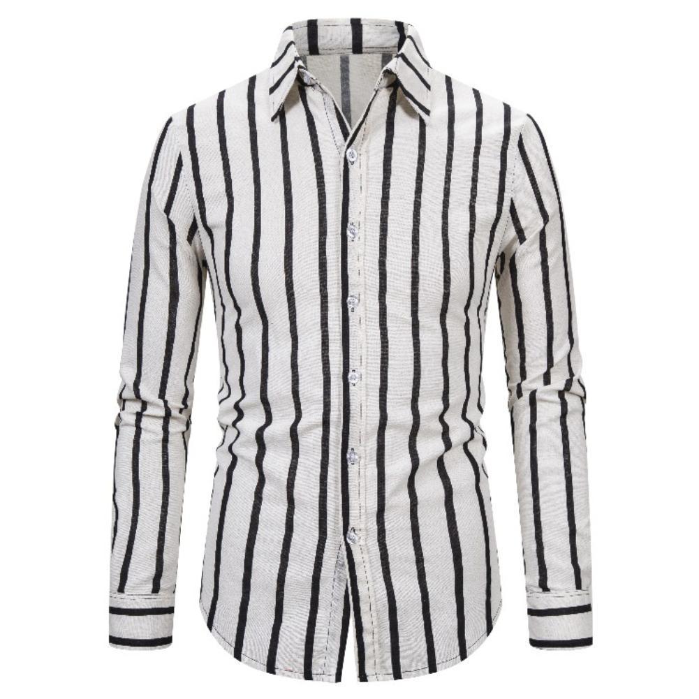 

Men's Shirts Fashion Casual Lange Mouw Turn Down Kraag Verticale Strepen Buttons Slender Overshirt Herenkleding Rubaska Muska 2021, White;black