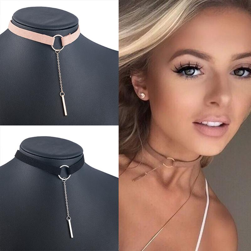Chokers 90'S Punk Fashion 4 Colors Leather Choker Necklace Gold Color Geometry With Round Pendant Collar For Women Girls-image-719844782