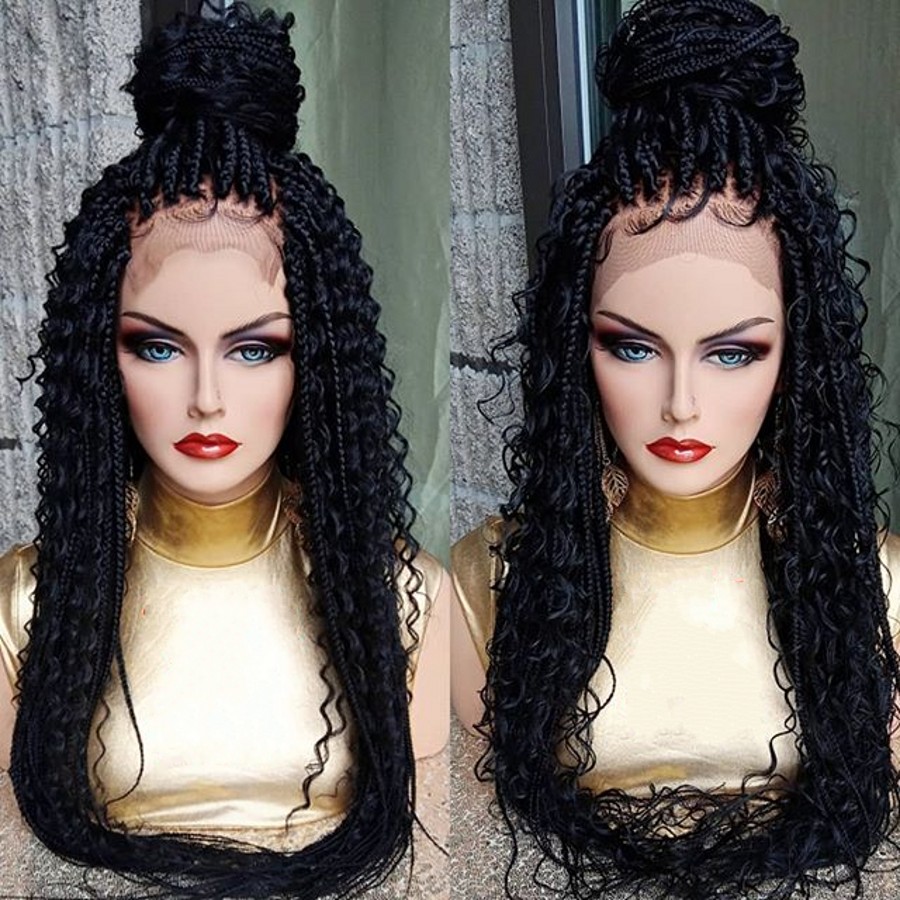 

Long black/brown/ombre color Braid Wigs for Black Women Lace Front cornrow Braided Twist wigs synthetic hair kinky curly lace front wig, Ombre red color