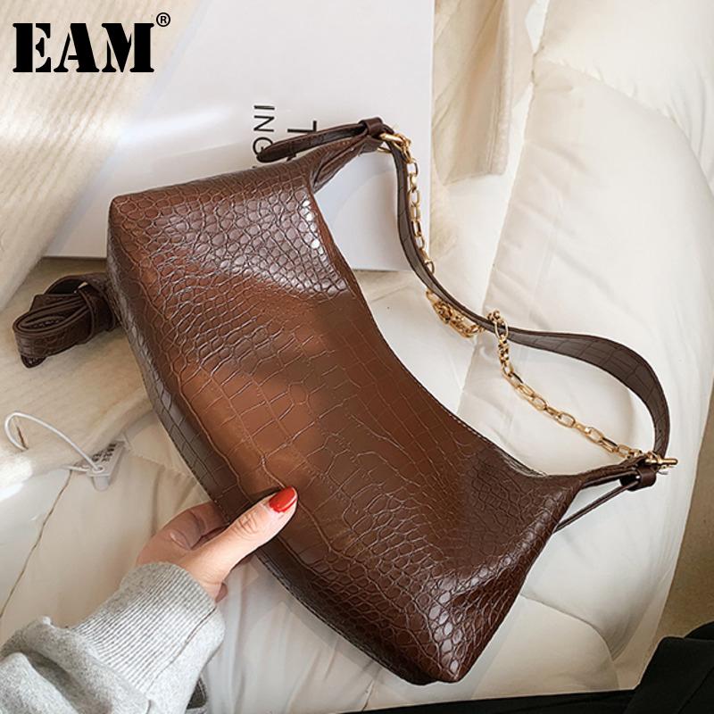 

[EAM] Women New Zebra Cow Crocodile Pattern PU Leather Personality All-match Crossbody Shoulder Bag Fashion Tide 2021 18A1394, Black