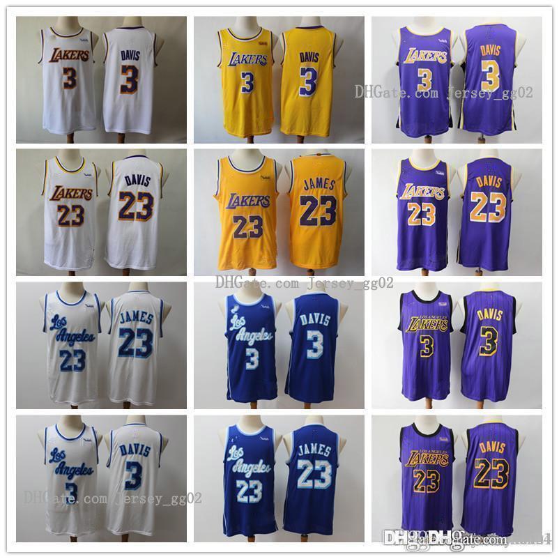 

2020 Mens women youth Los Angeles Lakers Throwback NBA LeBron 23 James Anthony 3 Davis Basketball Jerseys Purple yellow Black, Black;red