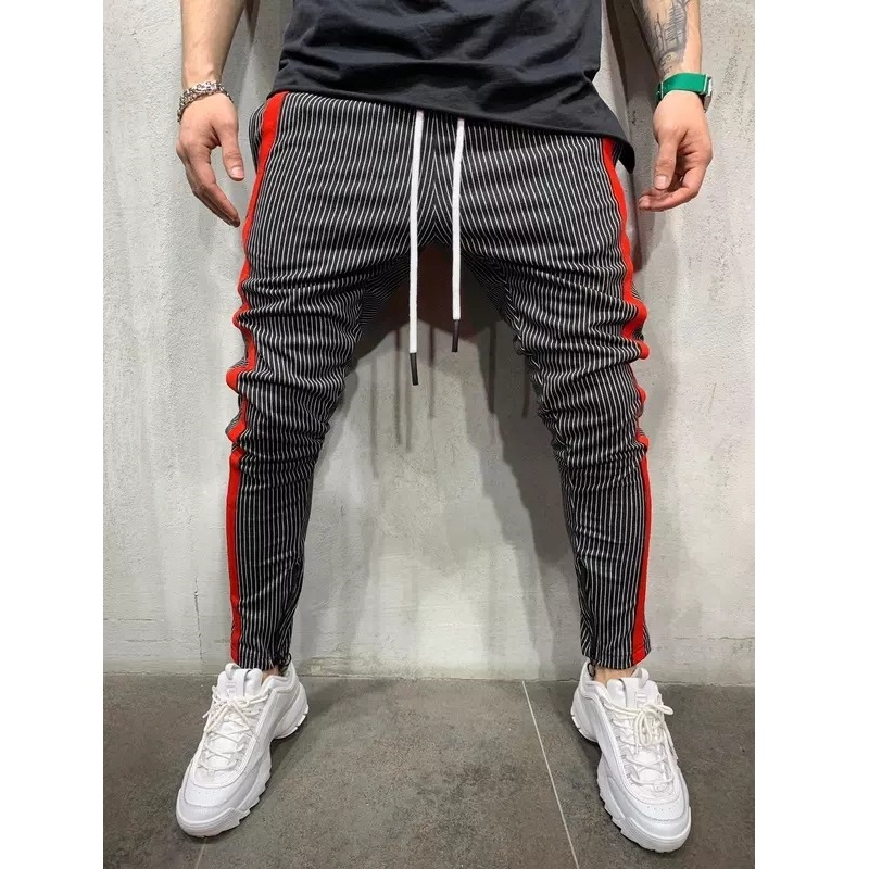 

Four seasons men's mid-waist micro-elastic tight-fitting popular casual pants printed men's color-blocking sneakers, Black