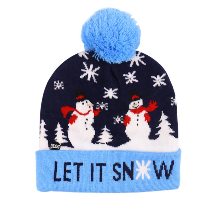 

Outdoor Hats Christmas Snowman Elk Tree Flanged Knitted Hat With Ball And Colored Led Decoration, Black;white