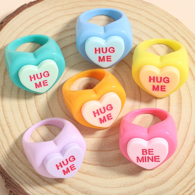 

Korean Colorful Geometric Heart Letter Acrylic Resin Ring for Women Party Jewelry Gifts