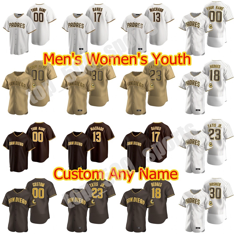 

Custom 2021 Padres Tony Gwynn Jersey Fernando Tatis Jr. Manny Machado Eric Hosmer Trevor Hoffman Hunter Renfroe Brown Baseball Jerseys, Blue;black