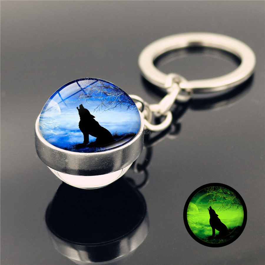 

Glass Cabochon Glow In The Dark Luminous keychain Wolf Keychain Wolf Keyring Key Holders Bag Hang Fashion jewelry Will and Sandy