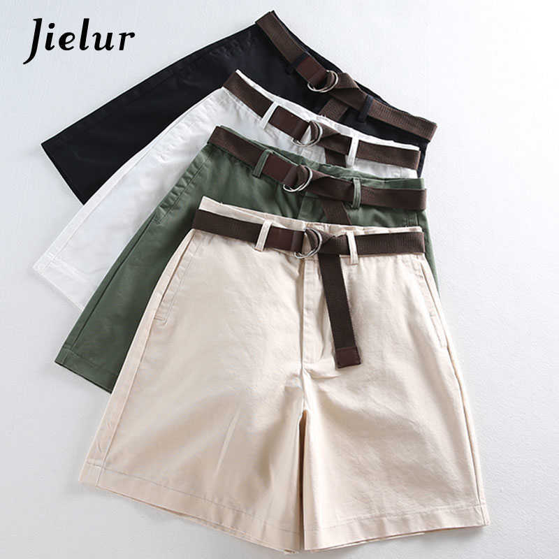 

Jielur Shorts All-match 4 Solid Color Sashes Casual Women A-line High Waist Slim Short Femme Chic -XXL Ladies Bottom 210607, White