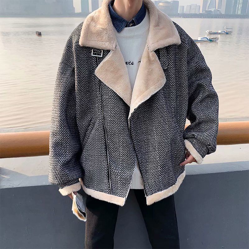 

2021 New Korean Style Warm Fashion Retro Casual Lamb Men Streetwear Loose Winter Short Woolen Coat Mens -2xl 2uxc, Camel