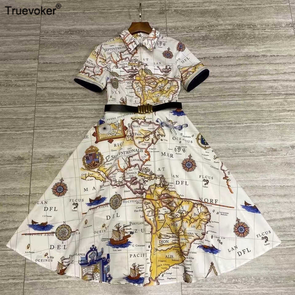 

TruevokerWomen 100% Cotton Holiday High Fashion Party Dress Lady Peter Collar Print Midi Robe Female Office Vestido 210602, Multi