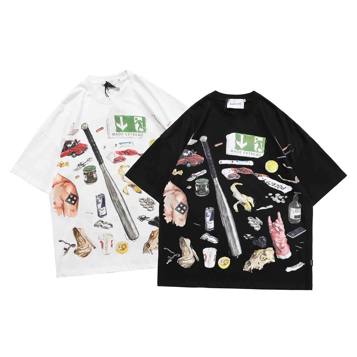 

fashion t shirt ins short sleeve men's and women's trendy high street graffiti printed harajuku loose hip hop half top, White;black