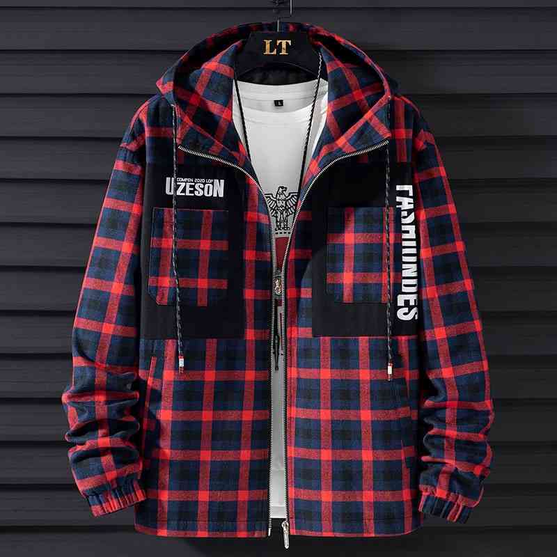 

Black wall men's Korean casual fashion handsome coat work clothes plaid jacket, White