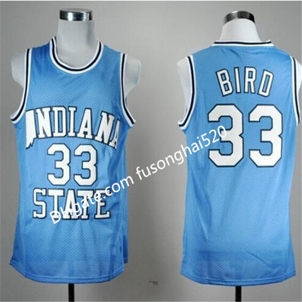 

Mens NCAA Indiana State Sycamores Larry Bird College Basketball Jerseys #33 New Valley High School Larry Bird Stitched Yellow Red Shirts, Black;red