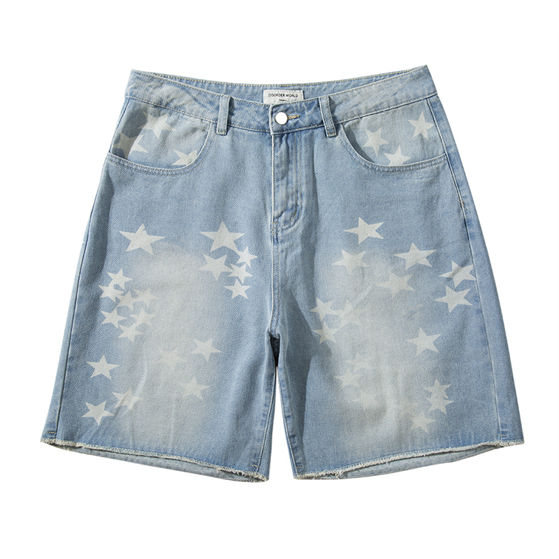 

2021 New Original Estrelas Padro Lavado Homens Retro Streetwear Shorts Casuais Oversize Hip Hop Vero Denim Na Altura Do Joelho Calas 9g7h, Blue