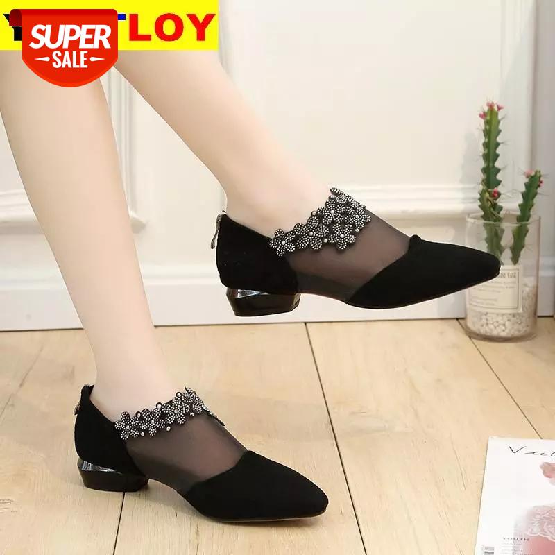 

HOT Summer Mesh Sandals Sexy Heels Single Shoes Women In Europe And America Summer Gauze Mujer Mesh (air Mesh) Leisure Casual #a63L, Black