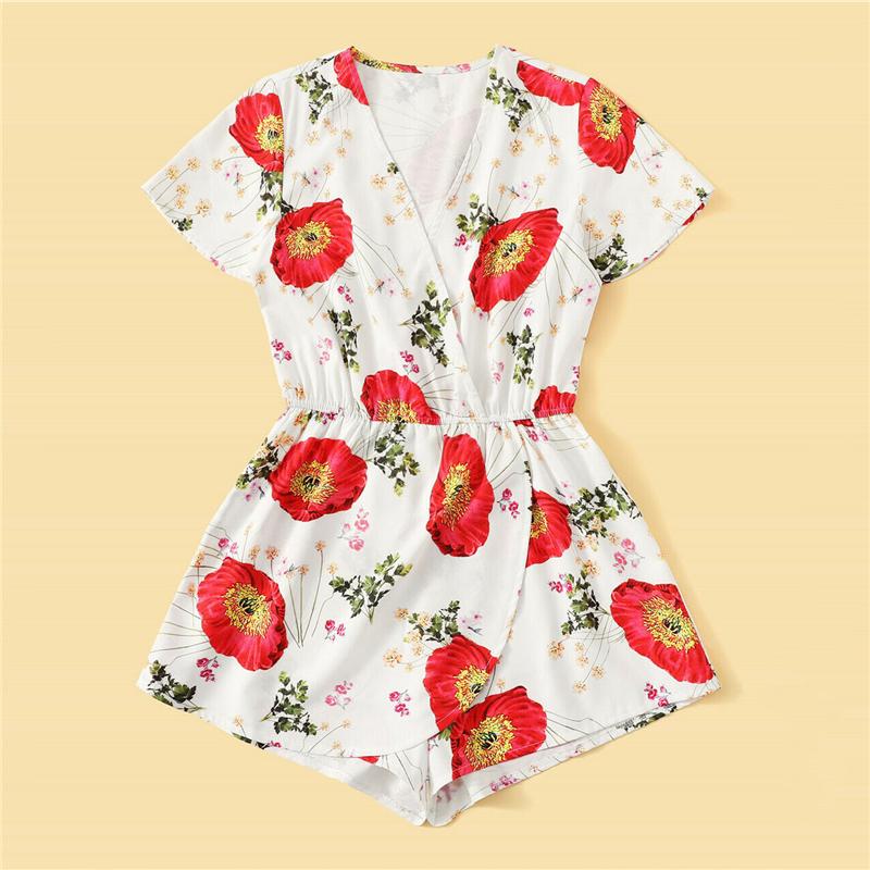 

Women' Jumpsuits & Rompers Summer Womens Boho Floral Print Platysuits Ladies Short Sleeve V Neck Shorts Holiday Beach Playsuit 2021 Femme, As pic