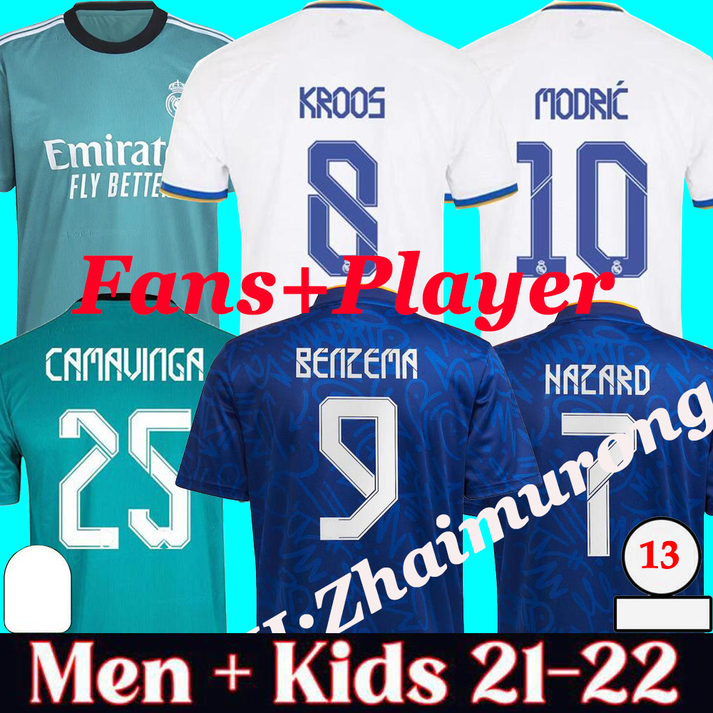 

2021/22 REAL MADRID soccer jerseys fans and player football shirts HAZARD CAMAVINGA BENZEMA ASENSIO MODRIC MARCELO VINI JR 21 22 camiseta me, Black;yellow