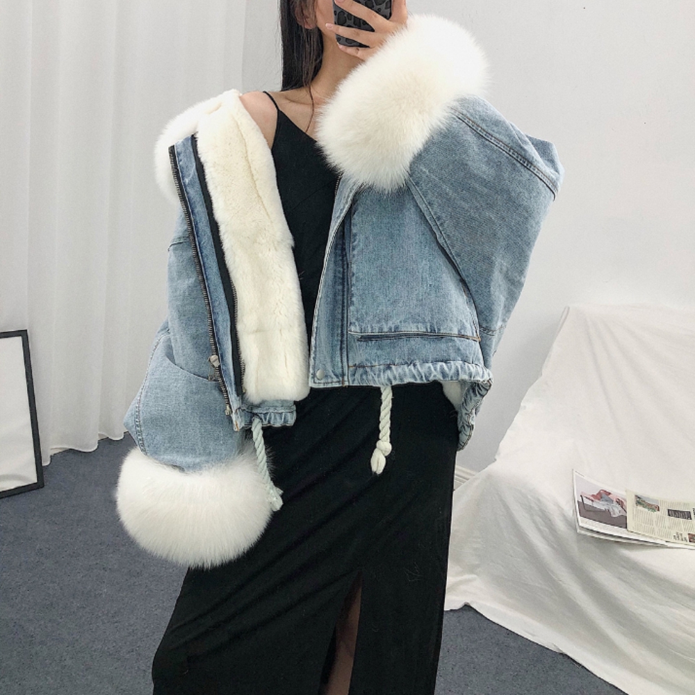 

2021 New Warm Denim Women Kajol Long Sleeve Coat Thick Winter Office 3y8n, Sky blue