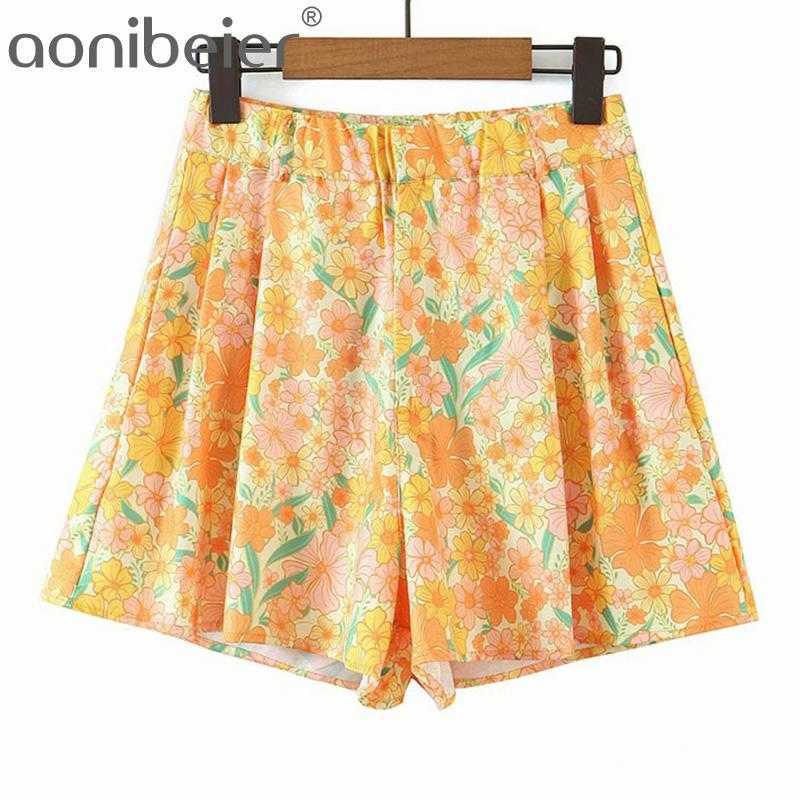 

Floral Print Casual Holiday Women Shorts Summer Fashion High Waist Folds Front Loose Female Bottoms 210604, 01shorts