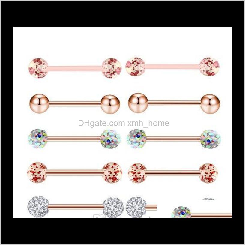

10Pcs/Set Gold Rose Tongue Rings Stainless Steel Acrylic Earrings Barbells Body Tragus Piercing Jewelry Nipple Ring Uzq99 3Zydx