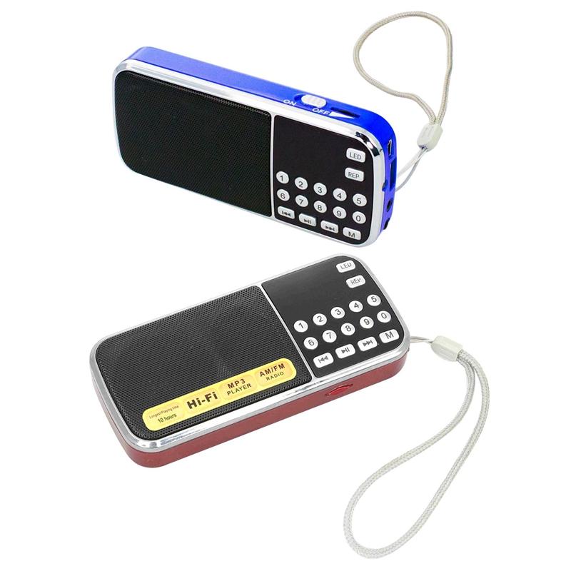 

2 Pcs L-088AM Dual Band Rechargeable Portable Mini Pocket Digital Auto Scan AM FM Radio Receiver, Black-Blue & Black-Red