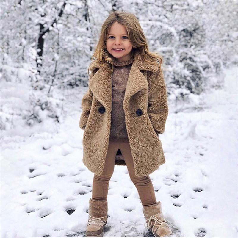 

Jackets Winter Warm Fashion Baby Girls Outerwear Windproof Solid Color Wool Thicken Children Coats For 18m-6t Kids Clothes, Blue;gray