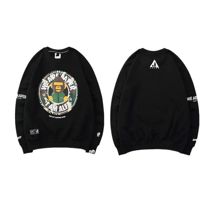

Autumn and winter new men's round neck sweater fashion brand leisure long sleeve lovers Terry men's and women's love coat, Black