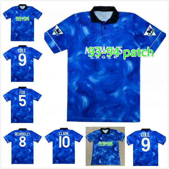 

1994 Rob Lee Andy Cole retro soccer jersey 94 Beardsley PEACOCK FOX CLARK vintage classic football shirt, Black;yellow
