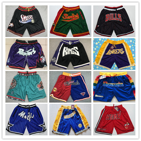 

Stitched Mens Basketball Just Don Pocket Shorts Vintage Hip-hop All City Teams Name Mitchell&Ness Zipper Pockets weatpants S-XXL, As photo