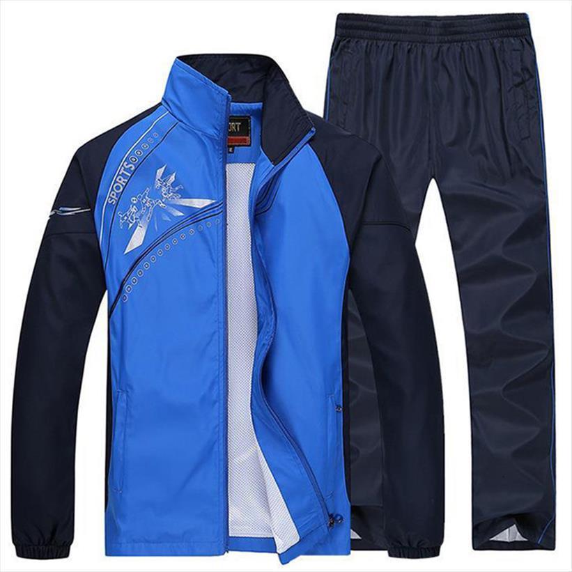 

brand outerwear set men tracksuit spring autumn men`s training 2 pieces sets zipper jackets pants male clothing, Gray