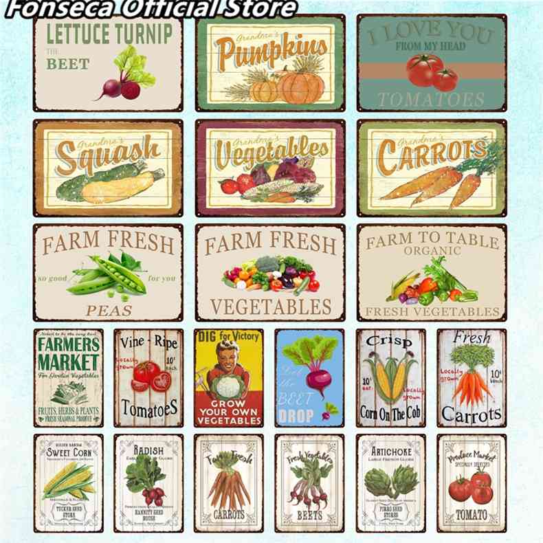 

Vegetable Vintage Tin Metal Sign ative Plaque Wall Farm Garden Living Room Kitchen Decorationa