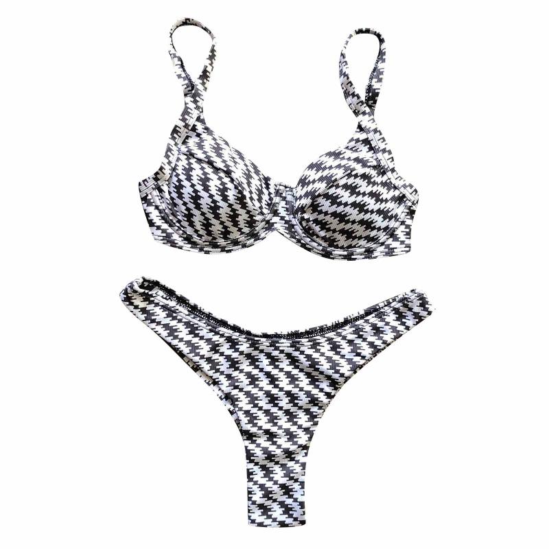 

Women's Swimwear Bikinis Set Ladies Stripe Print Fashion Sexy Checkered Strap Split Bikini Swimsuit 2021 Traje De BaÃ±o Para Mujer, White;black