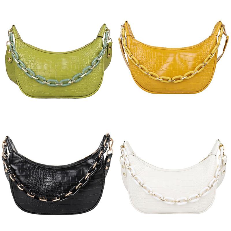 

Luxury Fashion Pu Ladies Messenger Bag Crescent Shape Female Bag Fashion Chain Shoulder, Black