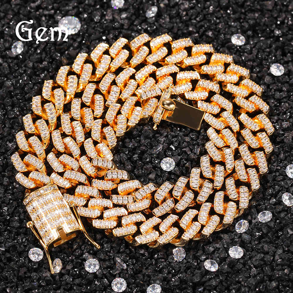 

diamond zircon 18k row jewelry hip hop 12mm cuban necklace, Black