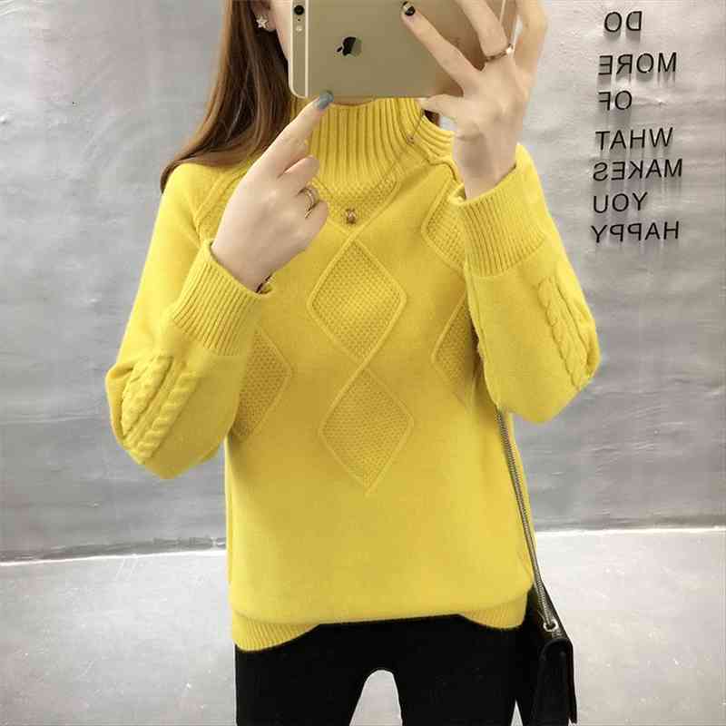 

autumn winter turtleneck sweater womens long sleeve knitted sweaters yellow khaki casual loose warm pullovers female, White;black