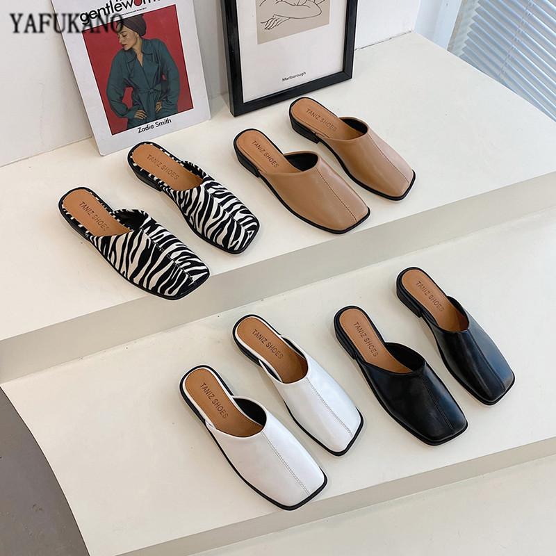 

2021 Women Shoes Slippers Female Mules Shoes 3.5cm Fashion Sandals Slides Woman Non-Slip Square Low Heel Casual Outdoor Slippers, Black