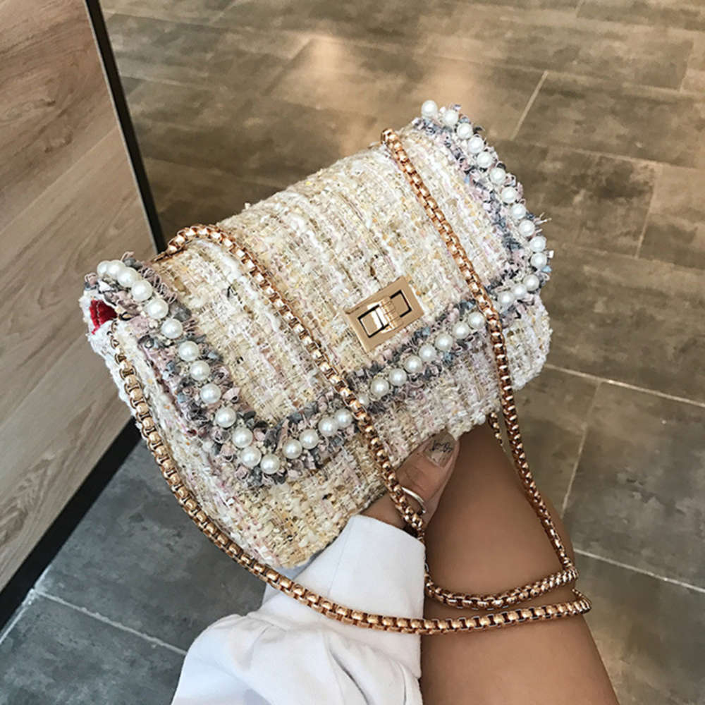 

Luxury Dign Woolen Pearls Chain Women Crossbody Bags 2021 Fashon Ladi Shoulder Msenger Bag Clutch Female Purs