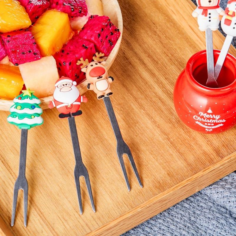 

Dinnerware Sets 5Pcs/Set Christmas Gift Fruit Fork Creative Stainless Steel Sign Cartoon Environmentally Friendly Silicone Vegetable